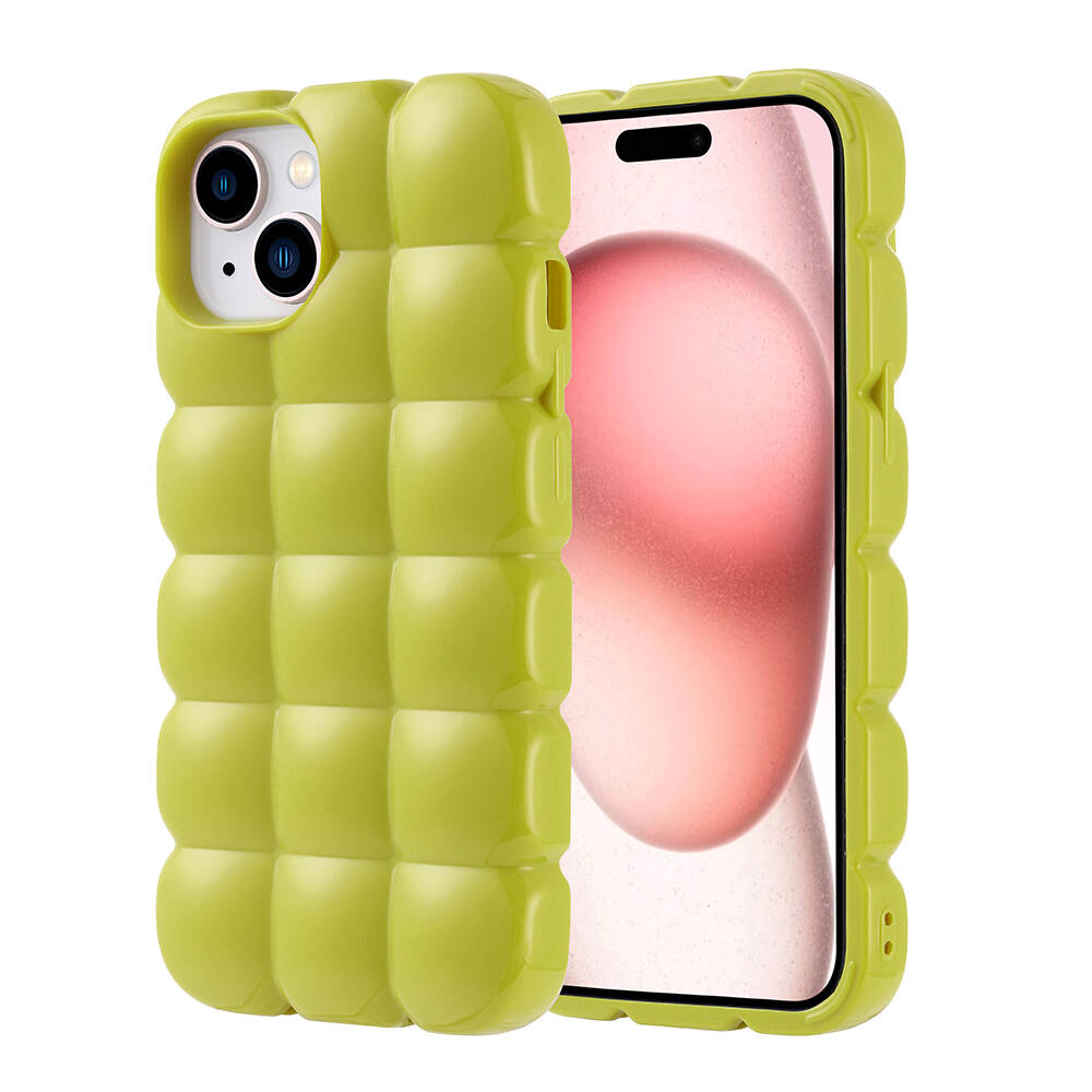 Apple iPhone 15 Kılıf Parlak Esnek Silikon NXXA Dom Dom Kapak-Yeşil