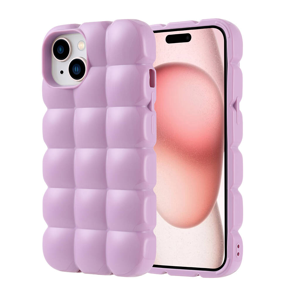 Apple iPhone 15 Kılıf Parlak Esnek Silikon NXXA Dom Dom Kapak-Lila
