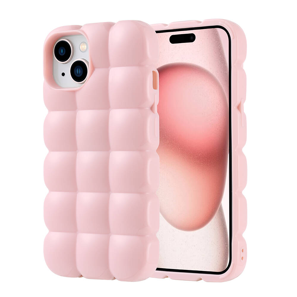 Apple iPhone 15 Kılıf Parlak Esnek Silikon NXXA Dom Dom Kapak-Pembe