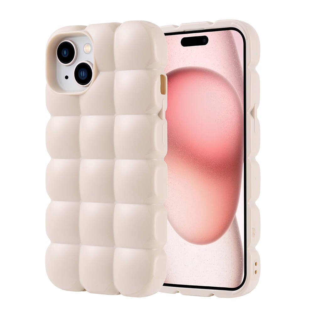 Apple iPhone 15 Kılıf Parlak Esnek Silikon NXXA Dom Dom Kapak-Beyaz