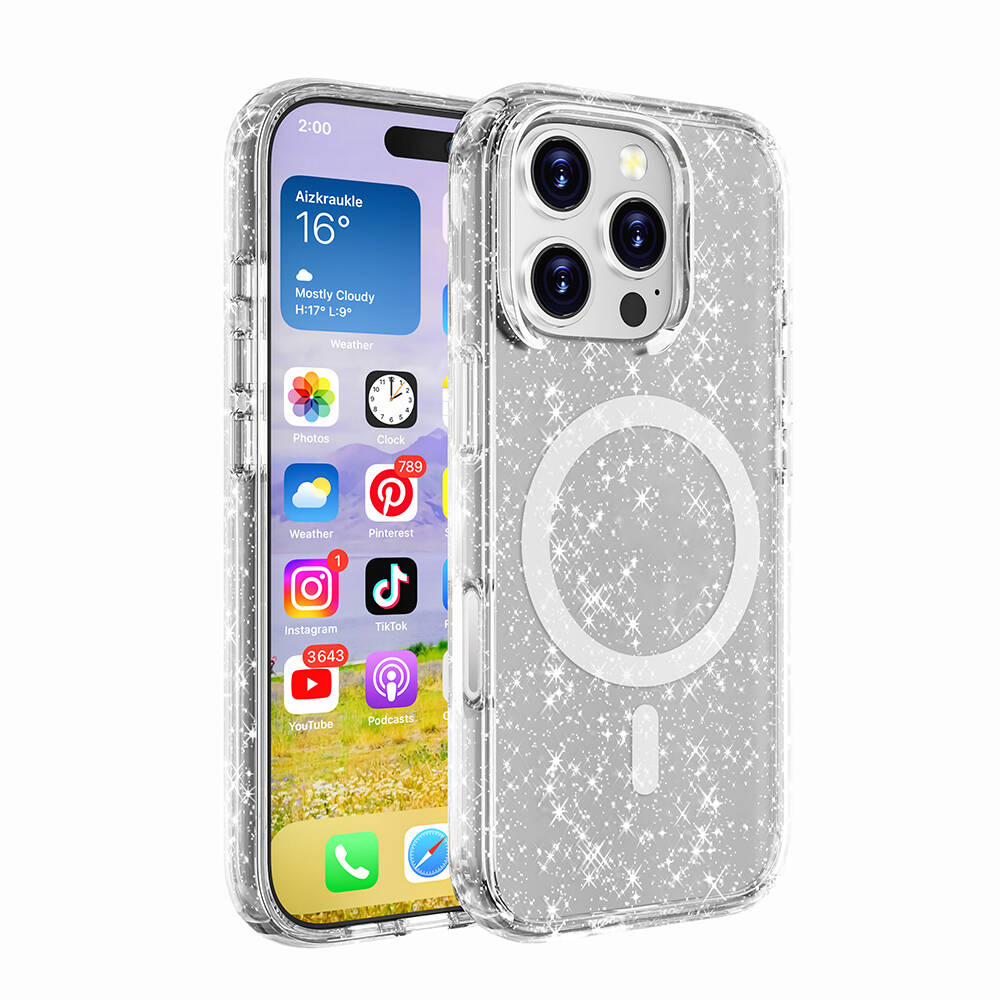 Apple iPhone 16 Pro Kılıf Magsafe Şarj Özellikli Parlayan Simli Saydam Renkli NXXA Allstar Kapak-Şef