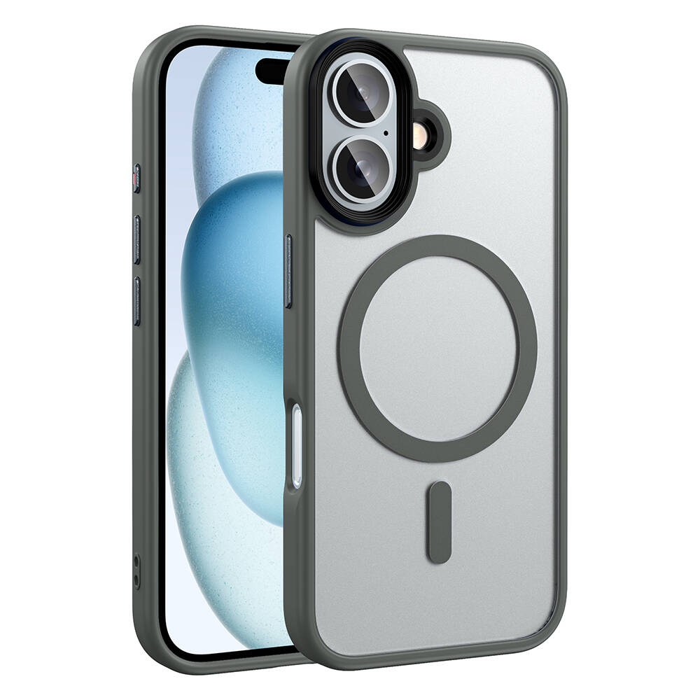 Apple iPhone 16 Plus Kılıf Mat Arka Yüzey Wireless Şarj Özellikli NXXA Flet Magsafe Kapak-Titanyum-G