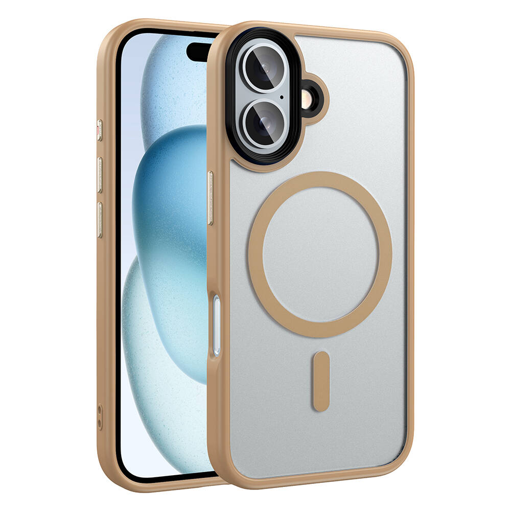 Apple iPhone 16 Plus Kılıf Mat Arka Yüzey Wireless Şarj Özellikli NXXA Flet Magsafe Kapak-Rose Brown