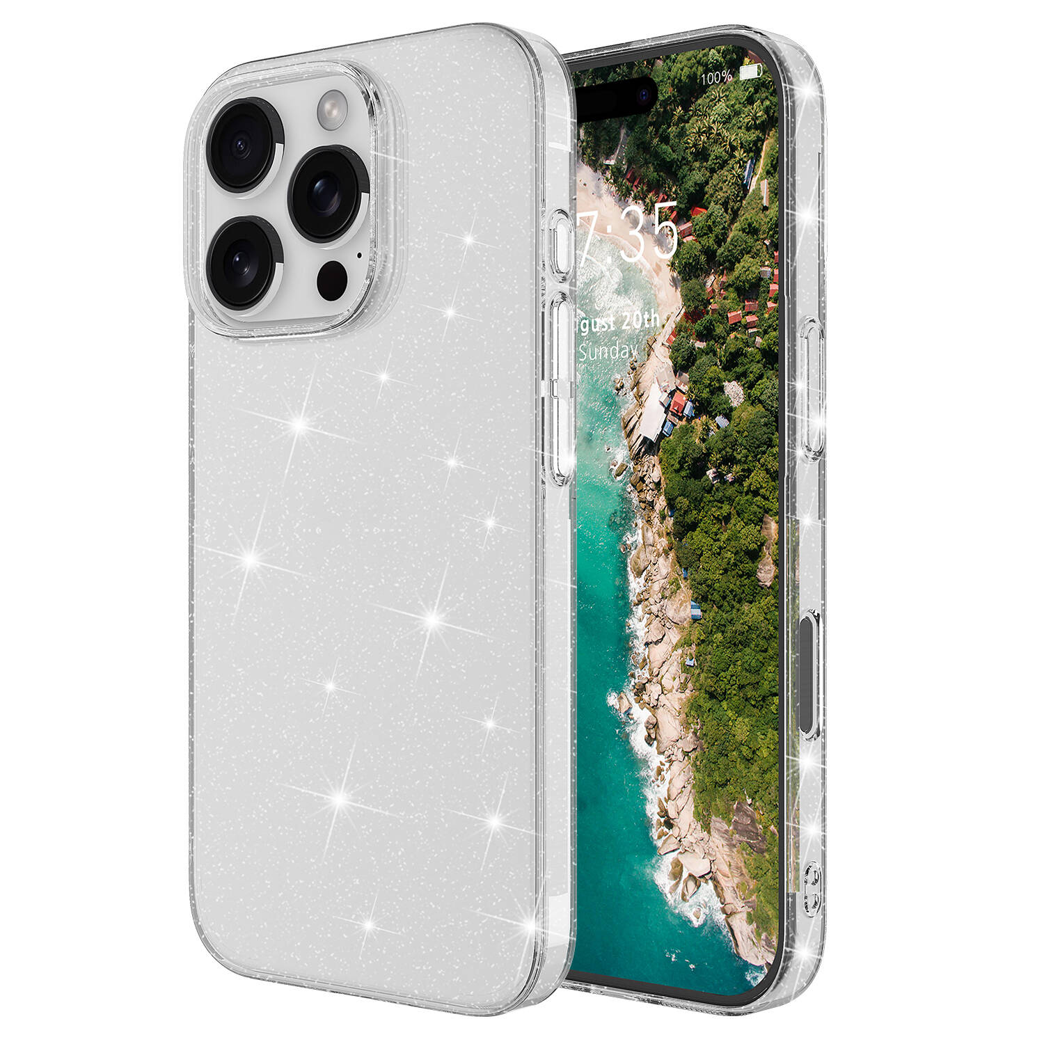 Apple iPhone 16 Pro Kılıf Parlayan Simli Şeffaf NXXA Redos Kapak-Şeffaf