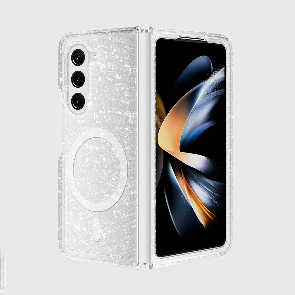 Galaxy Z Fold 6 Kılıf Magsafe Şarj Özellikli Parlayan Simli Saydam Renkli NXXA Allstar Kapak-Şeffaf