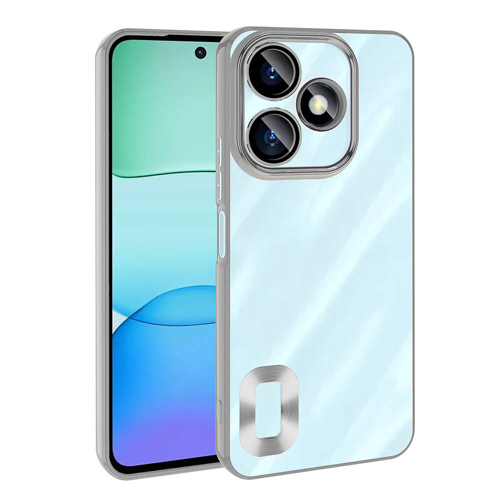 Xiaomi Redmi 13 4G Kılıf Kamera Korumalı Logo Gösteren NXXA Omega Kapak-Gümüş
