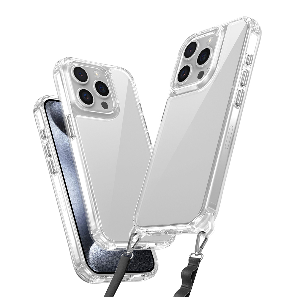 iPhone 15 Pro Max Kılıf Airbagli Takılabilir Askı Aparatlı NXXA Snap Silikon Kapak-Şeffaf