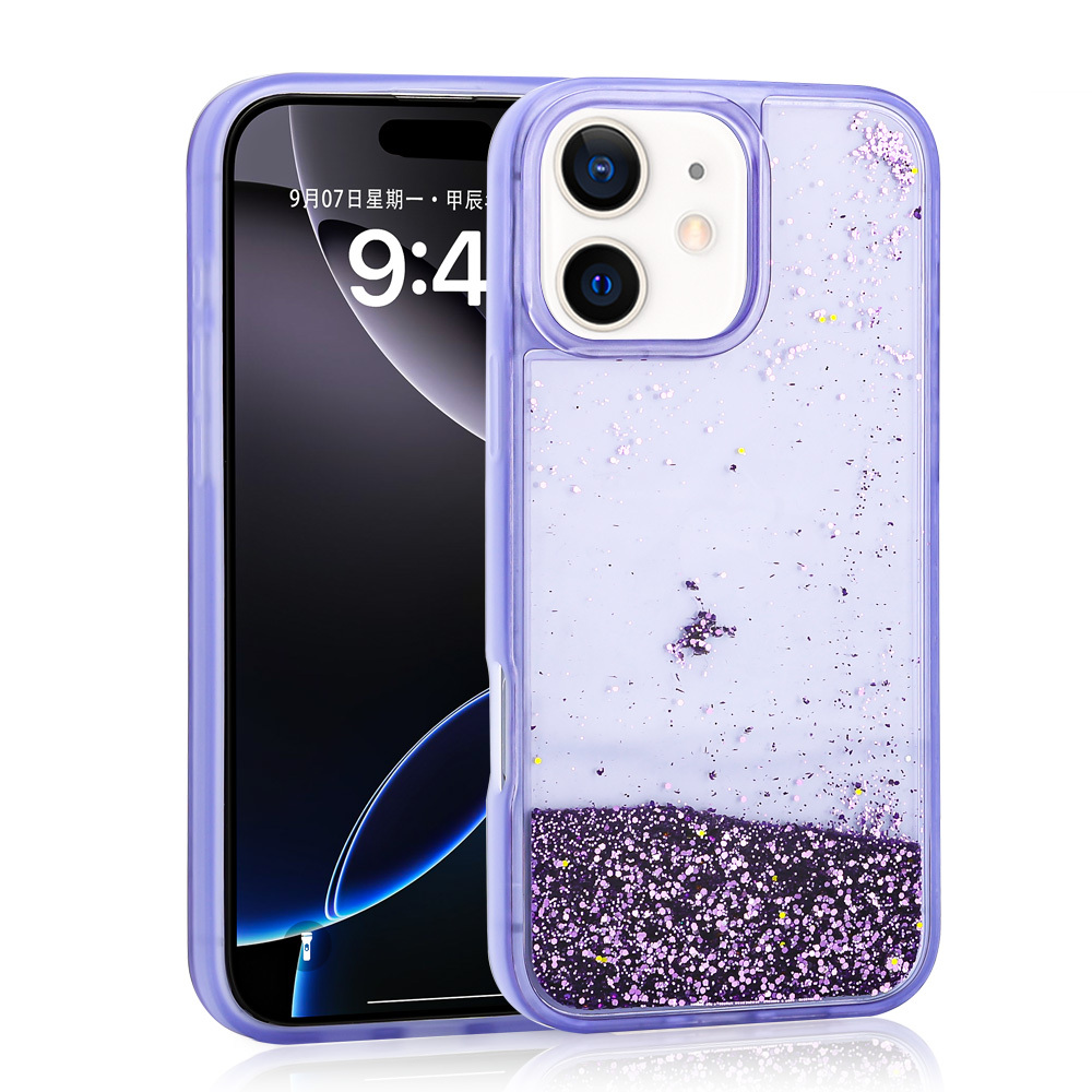 iPhone 11 Uyumlu Kılıf Sıvılı Simli Şeffaf Arka Yüzey NXXA Keto Silikon Kapak-Mor