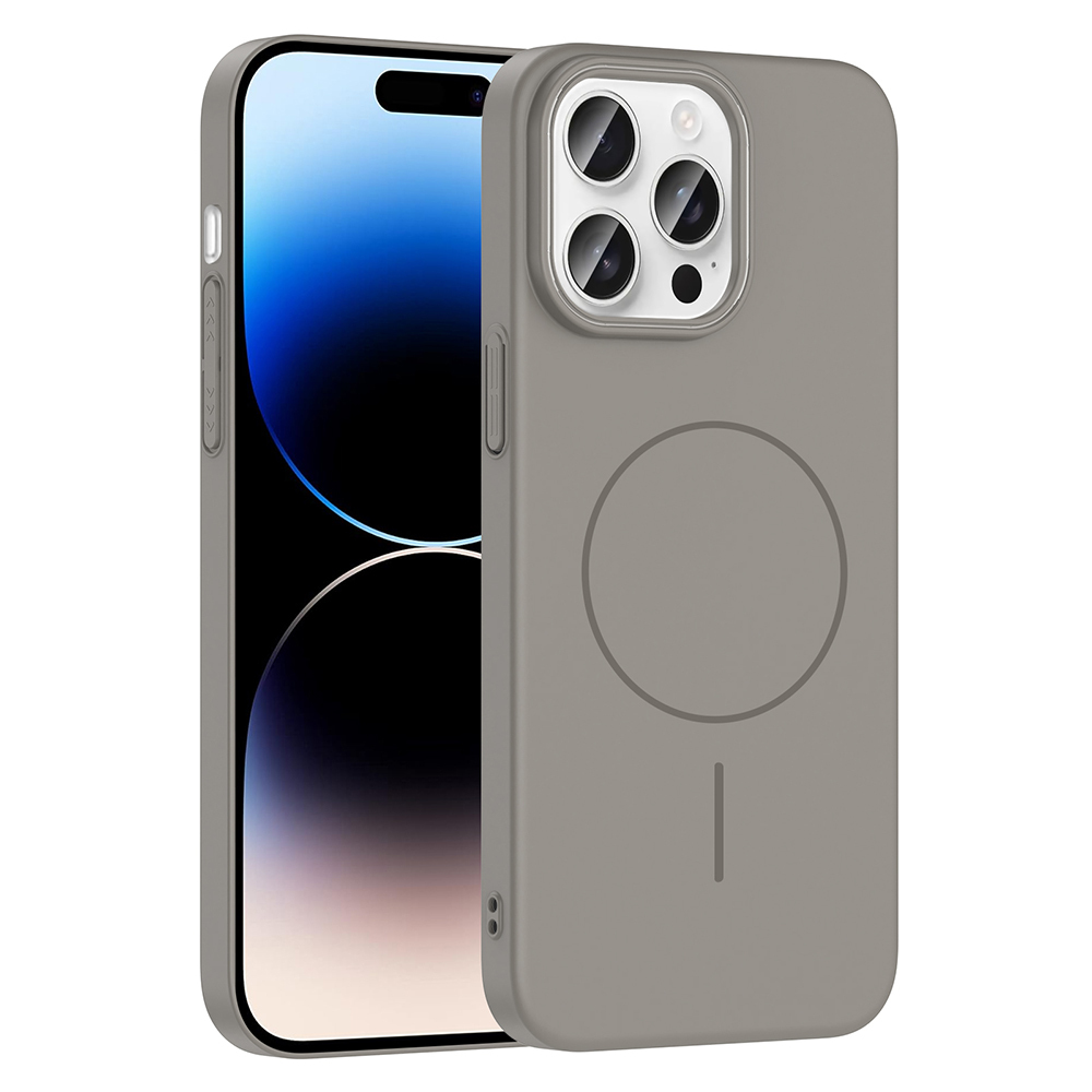 iPhone 14 Pro Max Kılıf Magsafe Şarj Özellikli NXXA Ruby Silikon Kapak - Gri