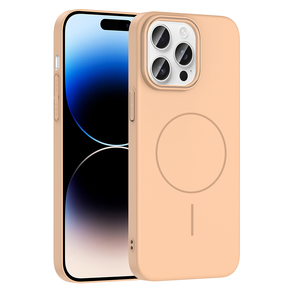 iPhone 14 Pro Max Kılıf Magsafe Şarj Özellikli NXXA Ruby Silikon Kapak - Desert Titanyum
