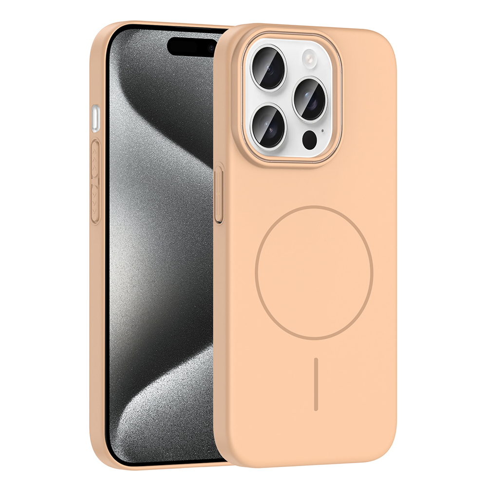 iPhone 15 Pro Kılıf Magsafe Şarj Özellikli NXXA Ruby Silikon Kapak - Desert Titanyum