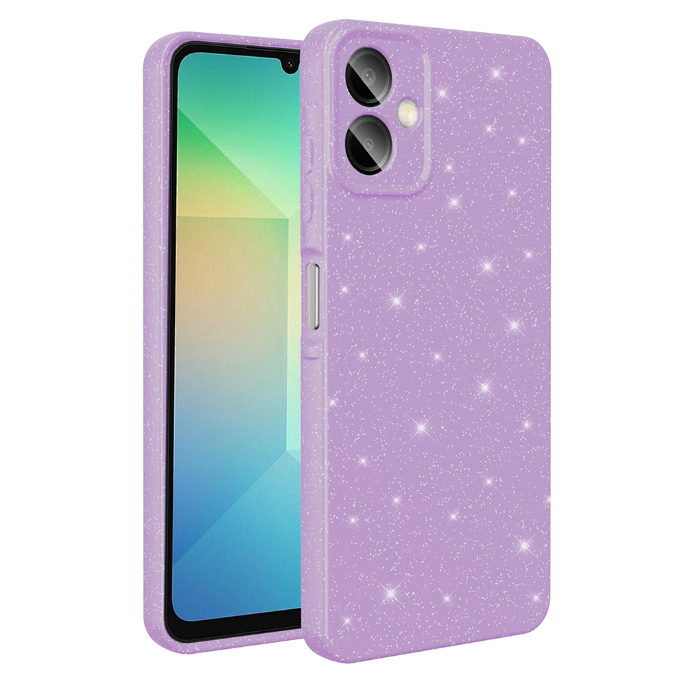 Galaxy A06 Kılıf Kamera Korumalı Simli Lüks NXXA Koton Kapak - Lila