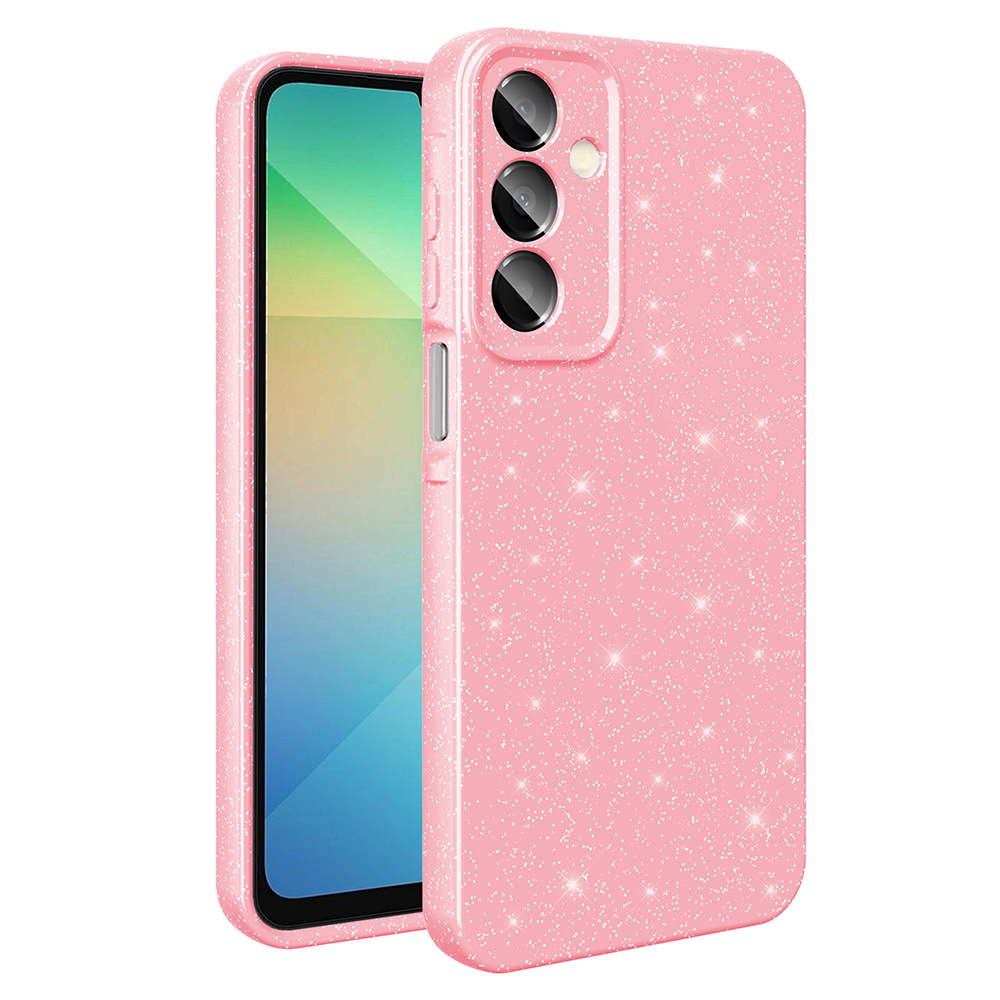 Galaxy A16 Kılıf Kamera Korumalı Simli Lüks NXXA Koton Kapak - Açık Pembe