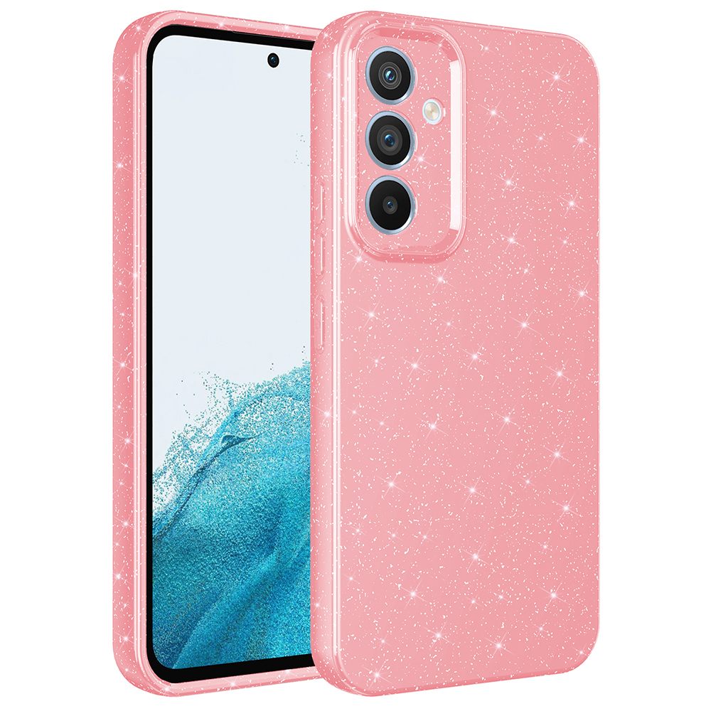 Galaxy S24 FE Kılıf Kamera Korumalı Simli Lüks NXXA Koton Kapak - Açık Pembe