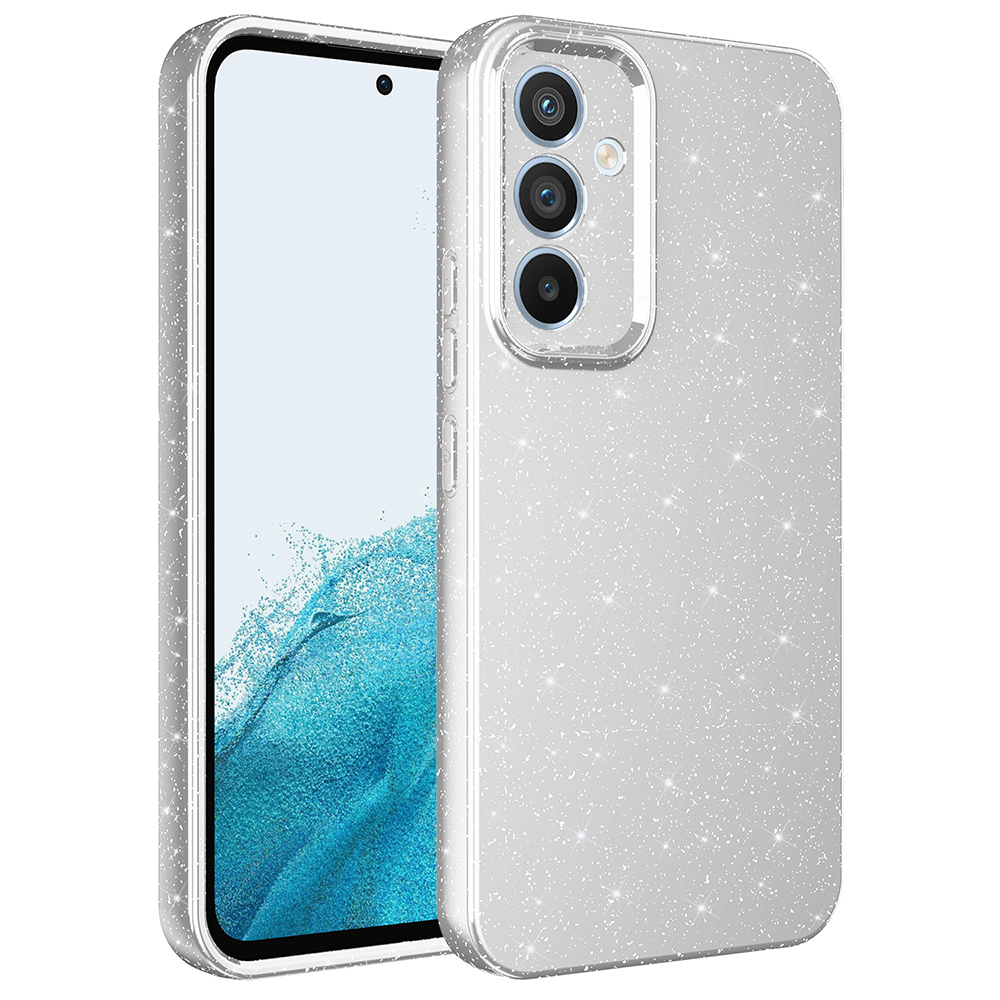 Galaxy S24 FE Kılıf Kamera Korumalı Simli Lüks NXXA Koton Kapak - Gümüş