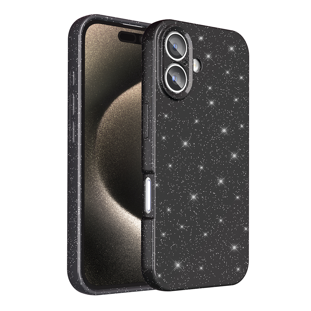 iPhone 16 Plus Kılıf Kamera Korumalı Simli Lüks NXXA Koton Kapak - Siyah