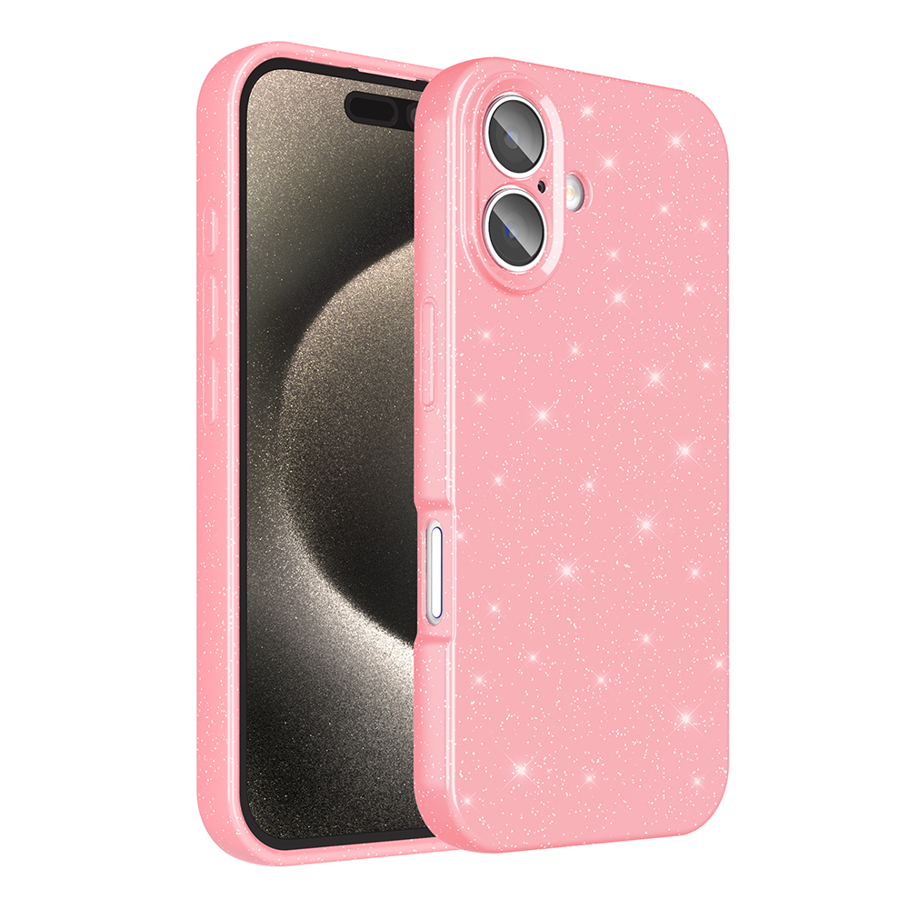 iPhone 16 Plus Kılıf Kamera Korumalı Simli Lüks NXXA Koton Kapak - Açık Pembe