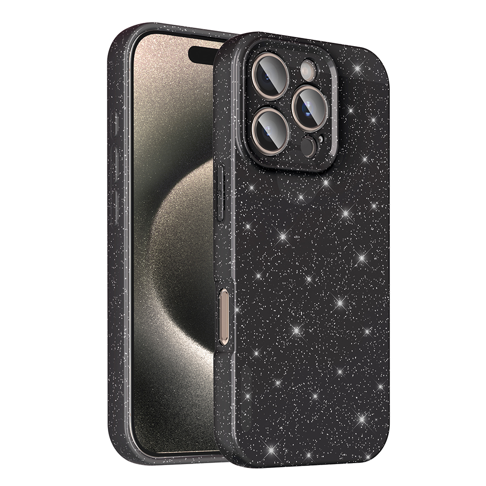 iPhone 16 Pro Max Kılıf Kamera Korumalı Simli Lüks NXXA Koton Kapak - Siyah