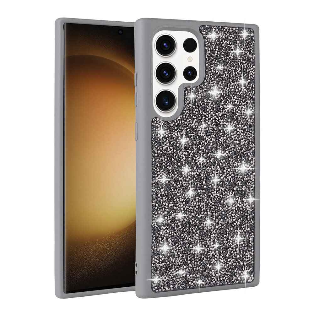 Galaxy S25 Ultra Kılıf Parlak Taşlı Tasarım NXXA Pırlanta Kapak - Gri