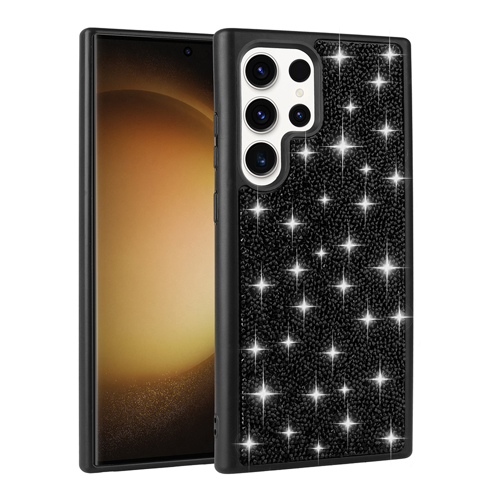 Galaxy S25 Ultra Kılıf Parlak Taşlı Tasarım NXXA Pırlanta Kapak - Siyah