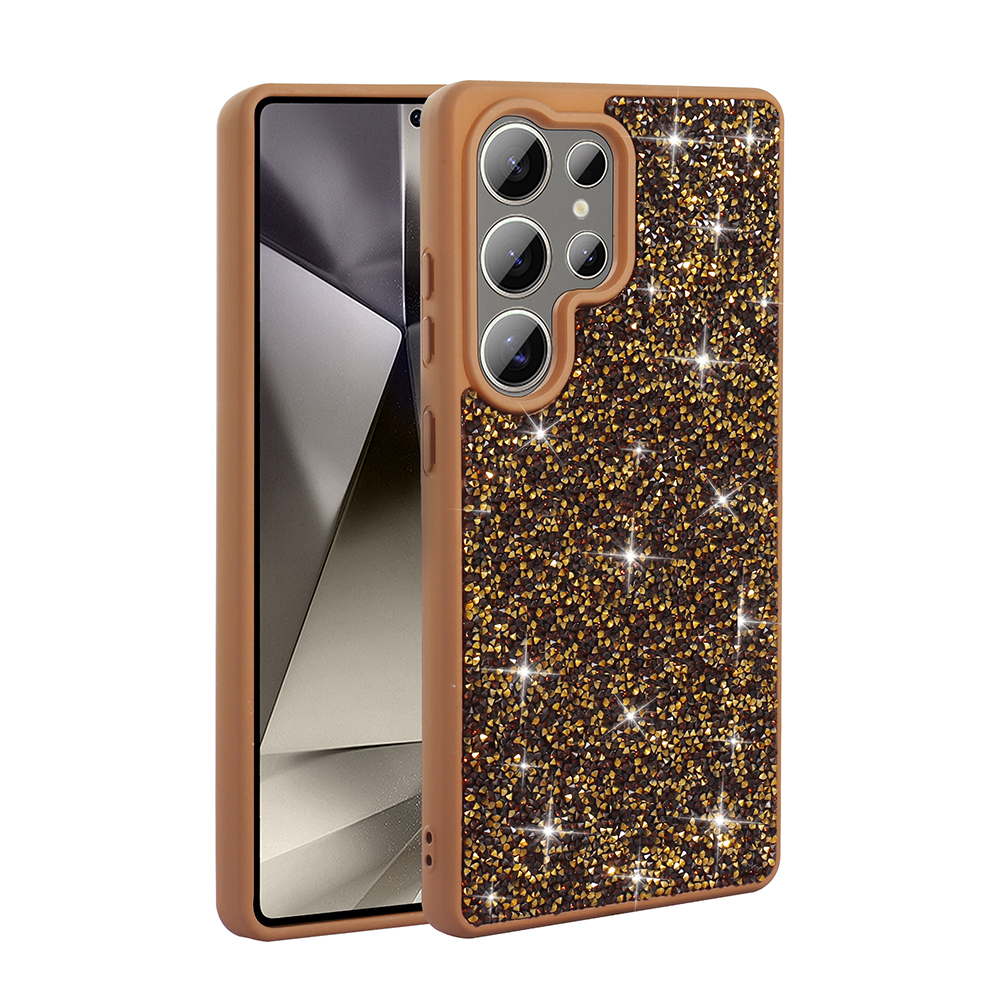 Galaxy S25 Ultra Kılıf Parlak Taşlı Tasarım NXXA Pırlanta Kapak - Gold