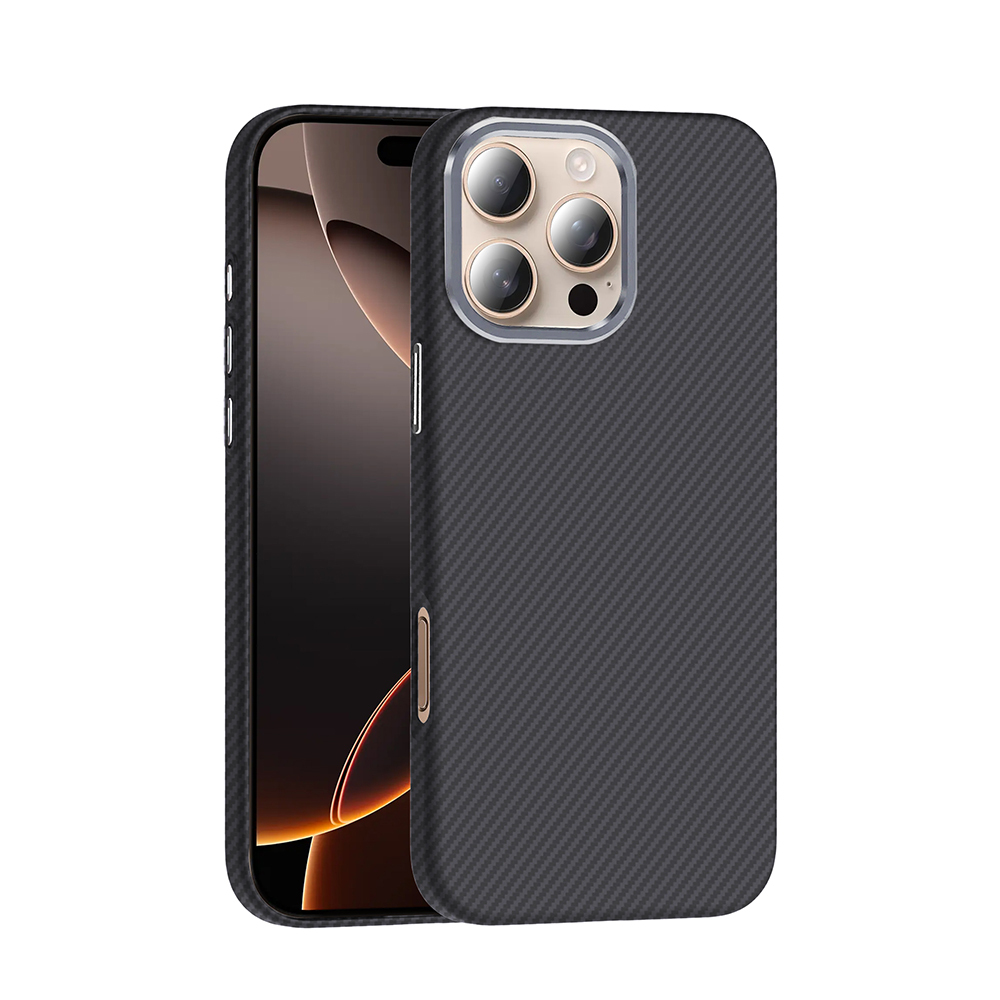 iPhone 16 Pro Max Kılıf Magsafe Şarj Özellikli Karbon Fiber Görünümlü NXXA Gros Kapak - Siyah