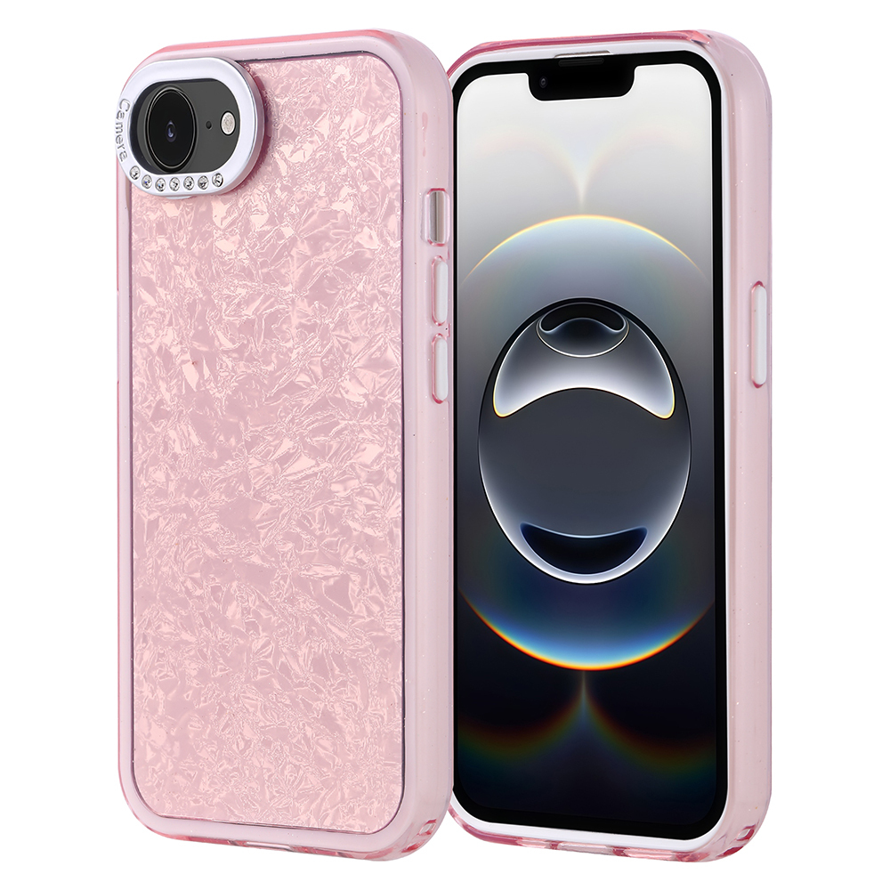 iPhone 16E Kılıf Taşlı Tasarımlı NXXA Kapi Kapak - Pembe