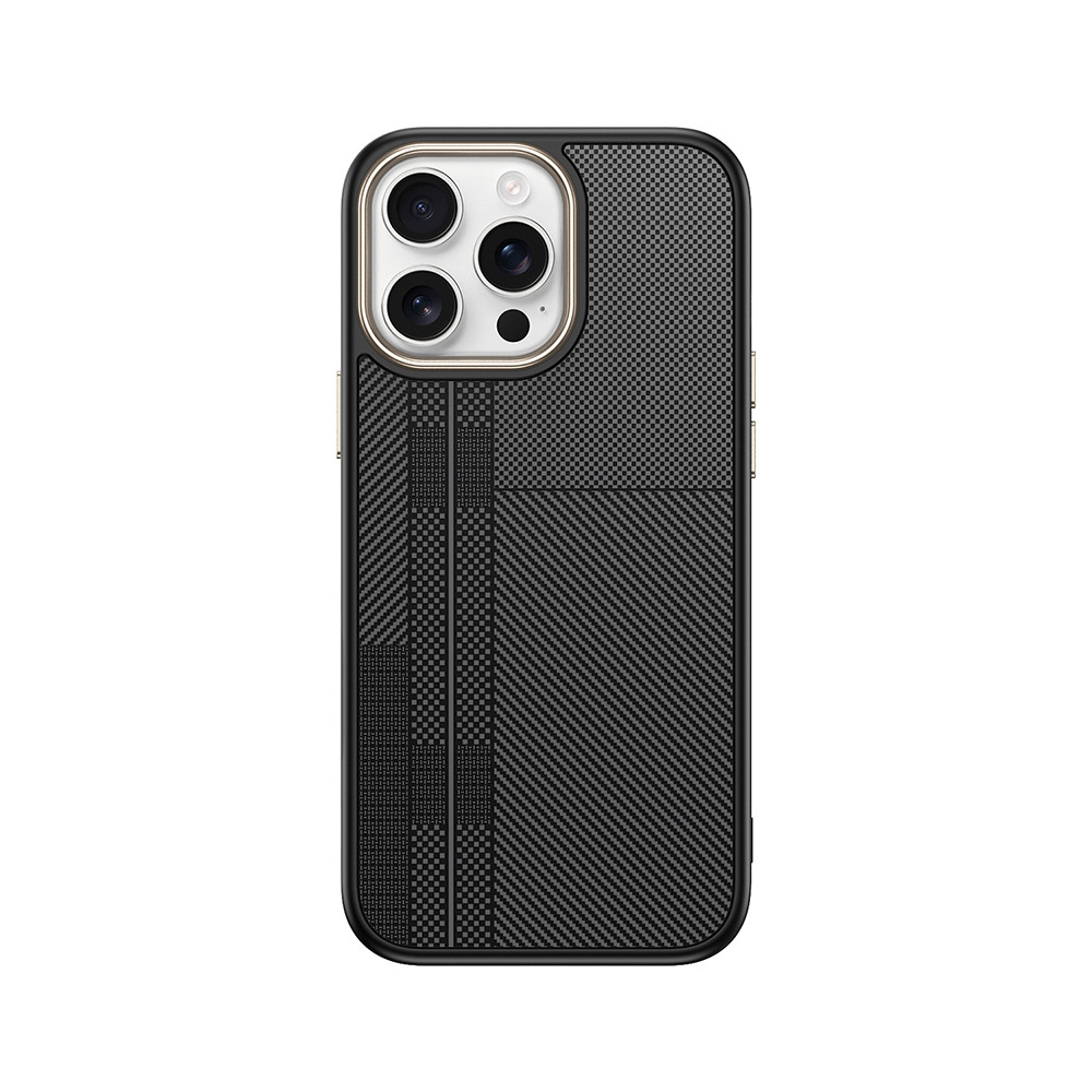 iPhone 15 Pro Max Kılıf M-safe Şarj Özellikli Karbon Fiber Görünümlü NXXA Antina Kapak - Siyah-Gri