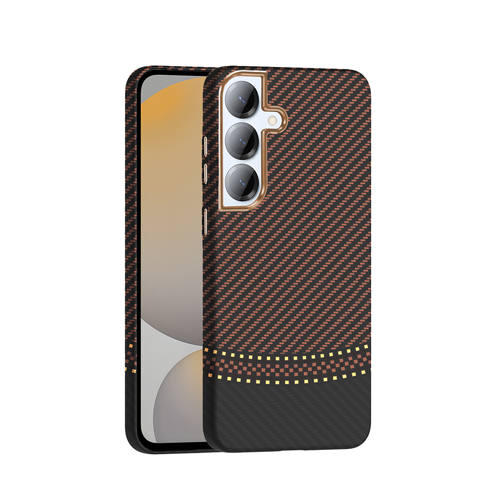 Galaxy S25 Kılıf M-safe Şarj Özellikli Karbon Fiber Görünümlü NXXA Gros Kapak - Gold-Siyah