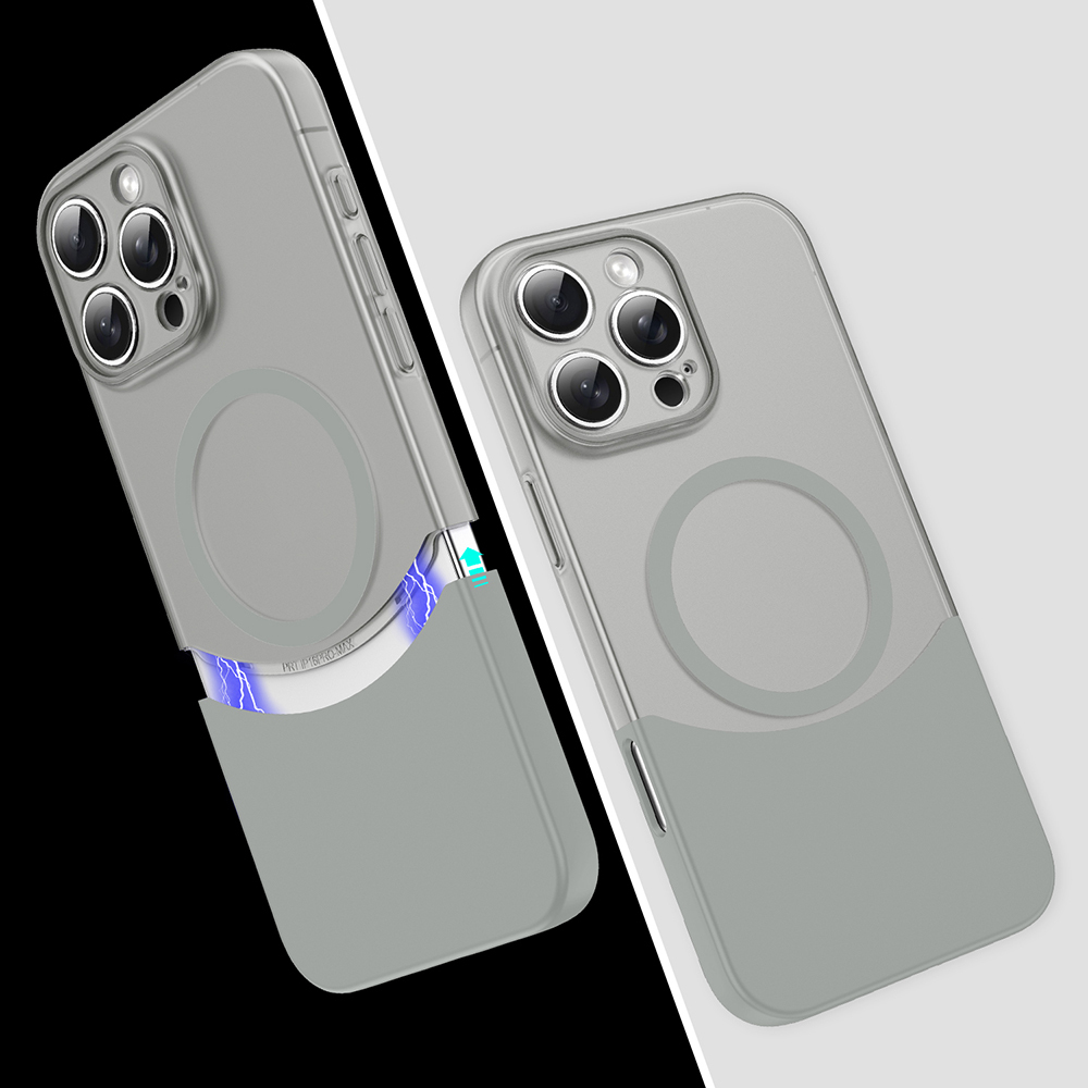 iPhone 16 Pro Kılıf M-Safe Şarj Özellikli Mıknatıslı NXXA Duble Kapak - Gri