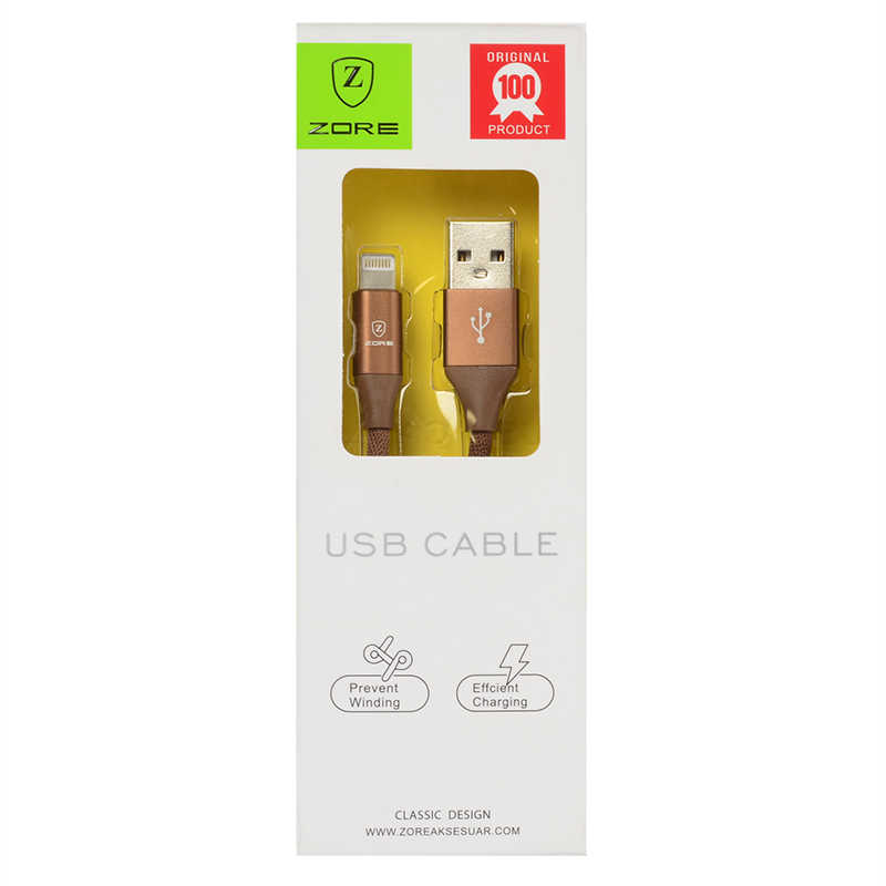 Kahverengi Metal Uçlu Lightning Usb Kablo