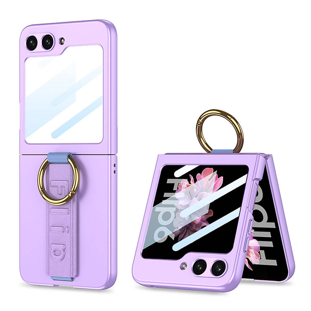 Galaxy Z Flip 6 Kılıf Kamera Korumalı Yüzüklü NXXA Flip Ring Kıpta Kapak-Mor