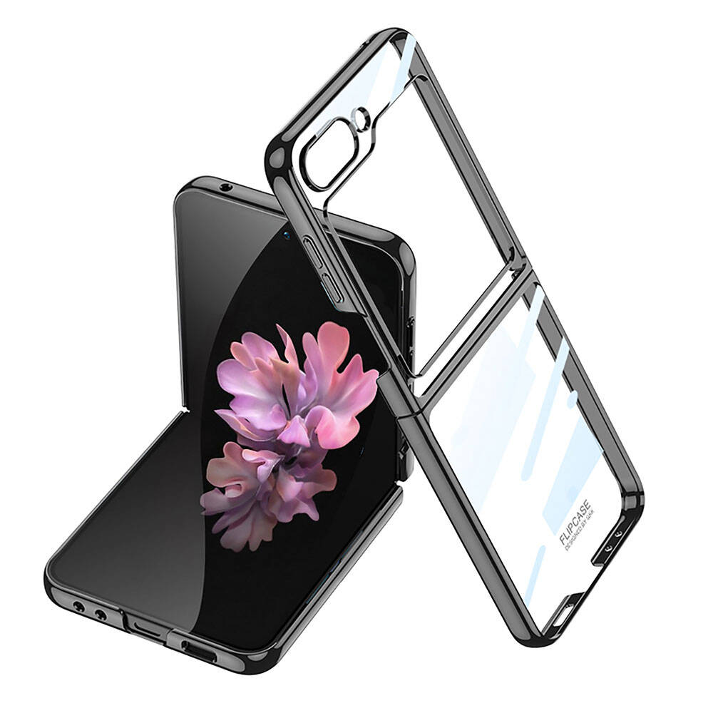 Galaxy Z Flip 6 Kılıf NXXA Full Camlı Kıpta Kapak-Siyah