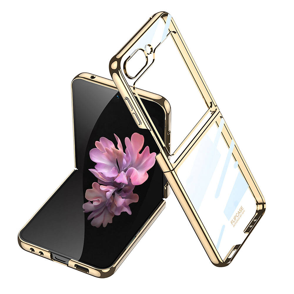 Galaxy Z Flip 6 Kılıf NXXA Full Camlı Kıpta Kapak-Gold