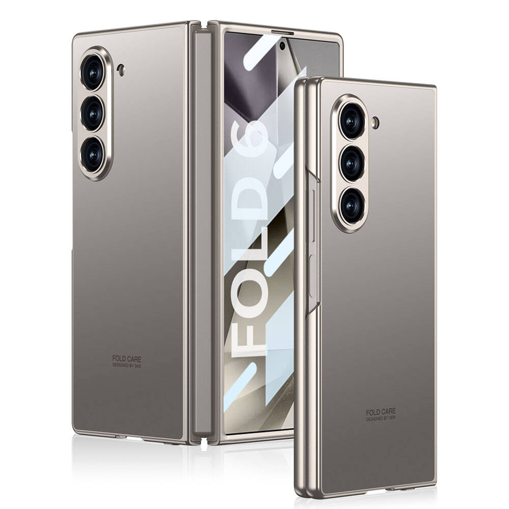 Galaxy Z Fold 6 Kılıf Titanyum Metal Tasarımlı NXXA Kıpta Caz Kapak-Titanyum-Gri