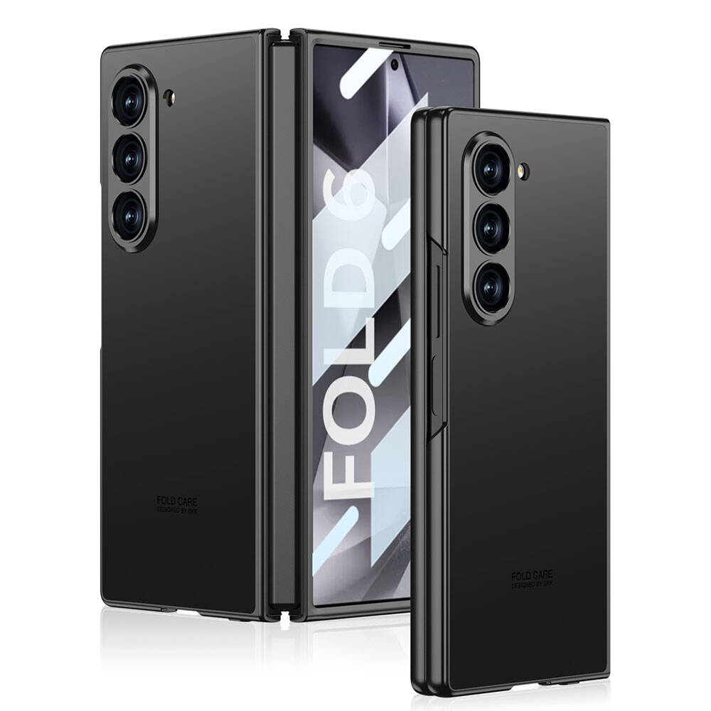 Galaxy Z Fold 6 Kılıf Titanyum Metal Tasarımlı NXXA Kıpta Caz Kapak-Siyah