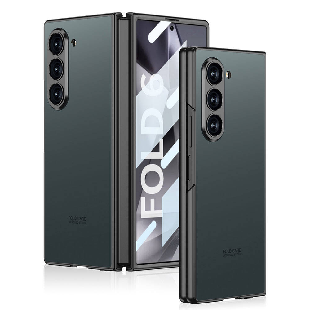 Galaxy Z Fold 6 Kılıf Titanyum Metal Tasarımlı NXXA Kıpta Caz Kapak-Gri-Yeşil