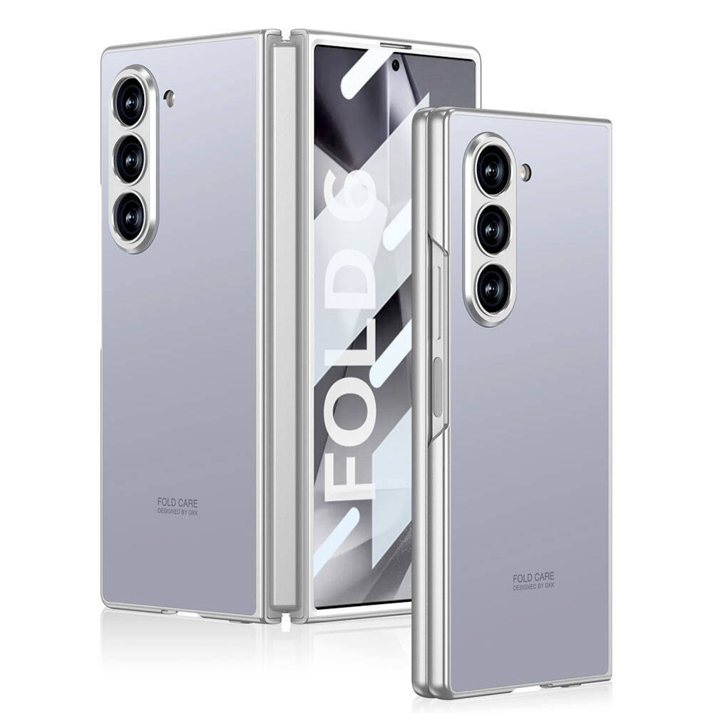 Galaxy Z Fold 6 Kılıf Titanyum Metal Tasarımlı NXXA Kıpta Caz Kapak-Gri