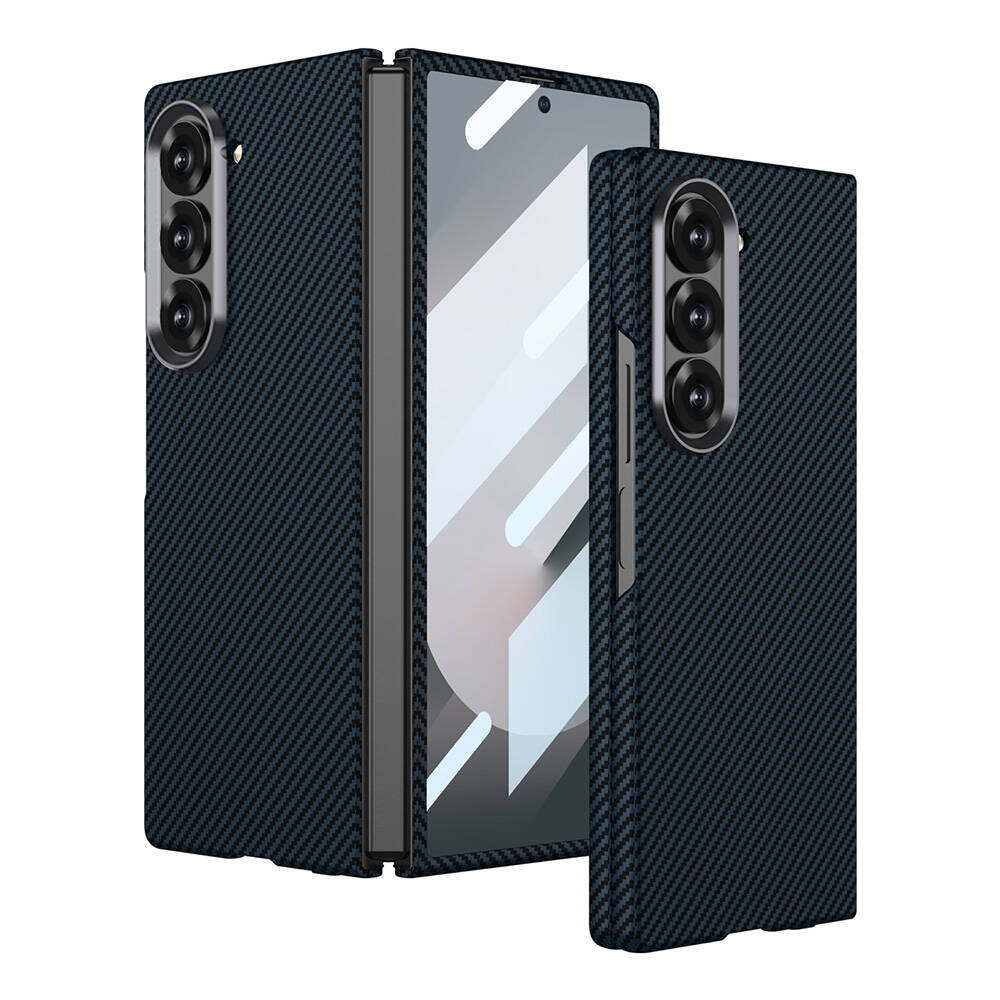 Galaxy Z Fold 6 Kılıf Kamera Korumalı Karbon Fiber Tasarımlı Arka Yüzey NXXA Kıpta Karbon Kapak-Laci