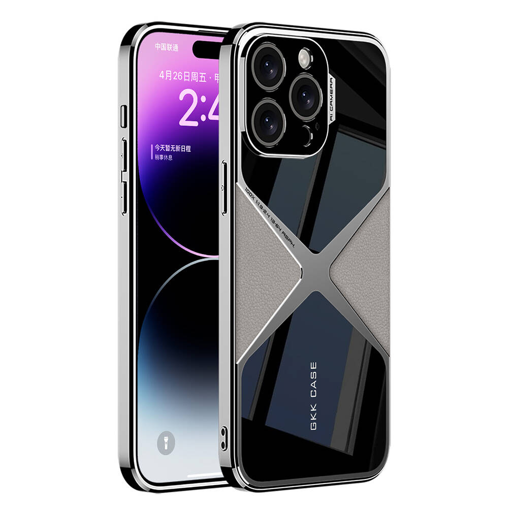 Apple iPhone 15 Pro Kılıf Ultra İnce Kamera Korumalı PC + Deri Arka Yüzey NXXA X-Pro Kapak-Titanyum-