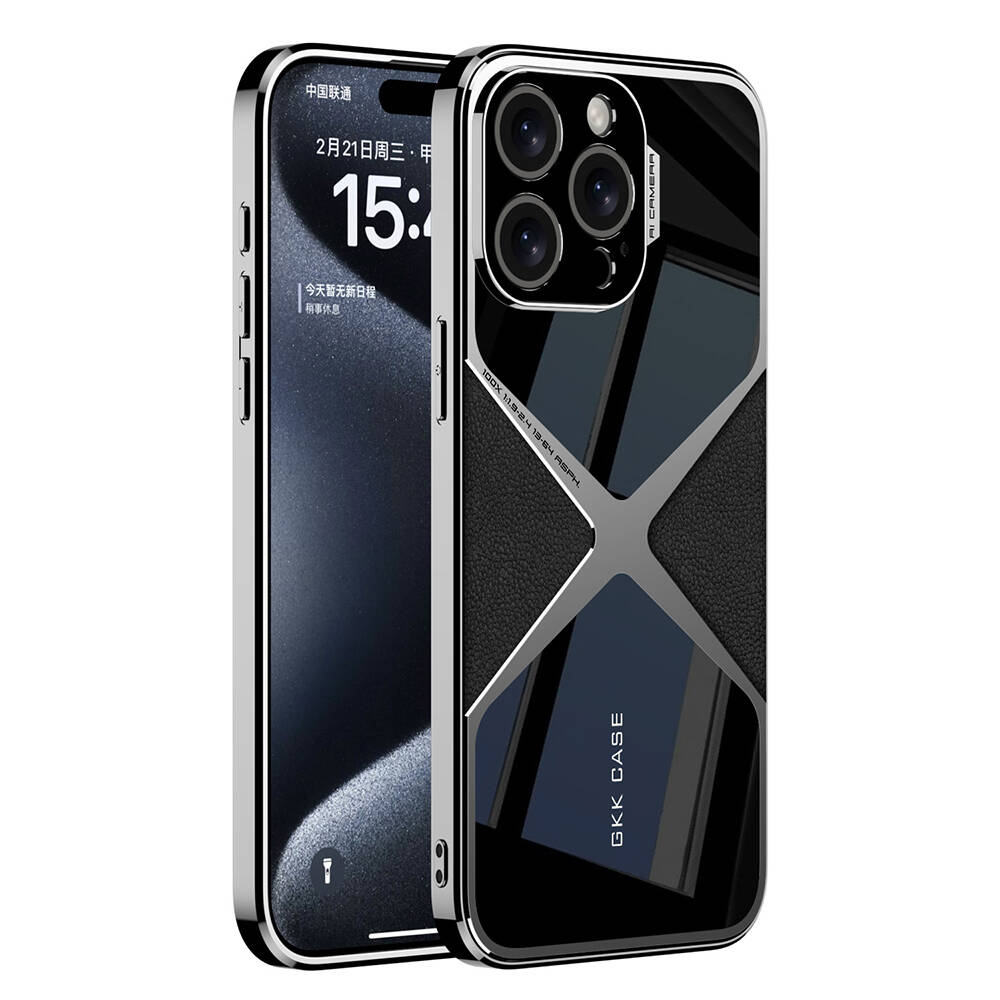 Apple iPhone 15 Pro Max Kılıf Ultra İnce Kamera Korumalı PC + Deri Arka Yüzey NXXA X-Pro Kapak-Siyah
