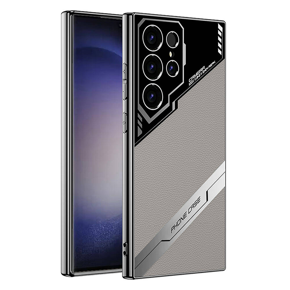 Galaxy S23 Ultra Kılıf Kamera Korumalı Suni Deri Tasarım NXXA Yeni Seri Procase Kapak-Titanyum-Gri