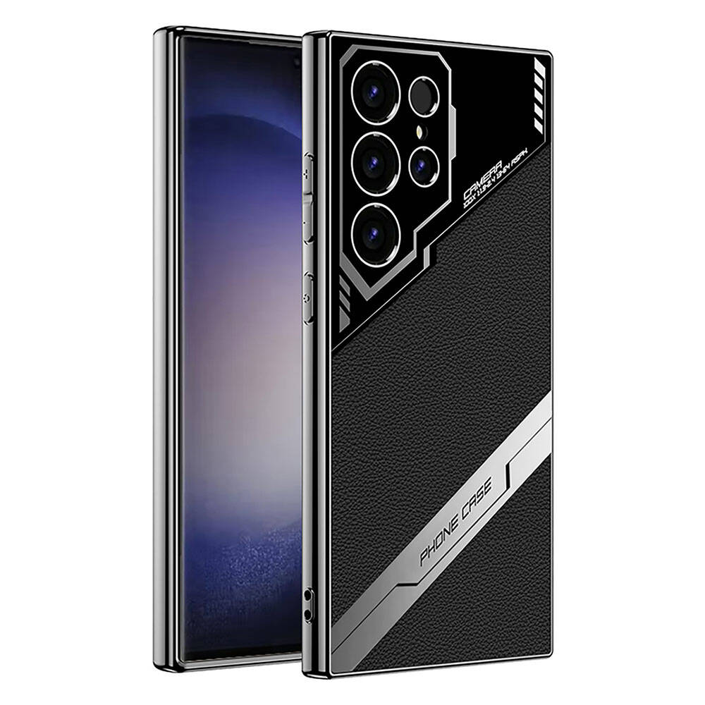 Galaxy S23 Ultra Kılıf Kamera Korumalı Suni Deri Tasarım NXXA Yeni Seri Procase Kapak-Siyah