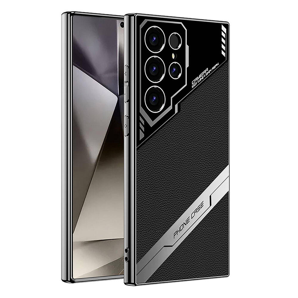 Galaxy S24 Ultra Kılıf Kamera Korumalı Suni Deri Tasarım NXXA Yeni Seri Procase Kapak-Siyah