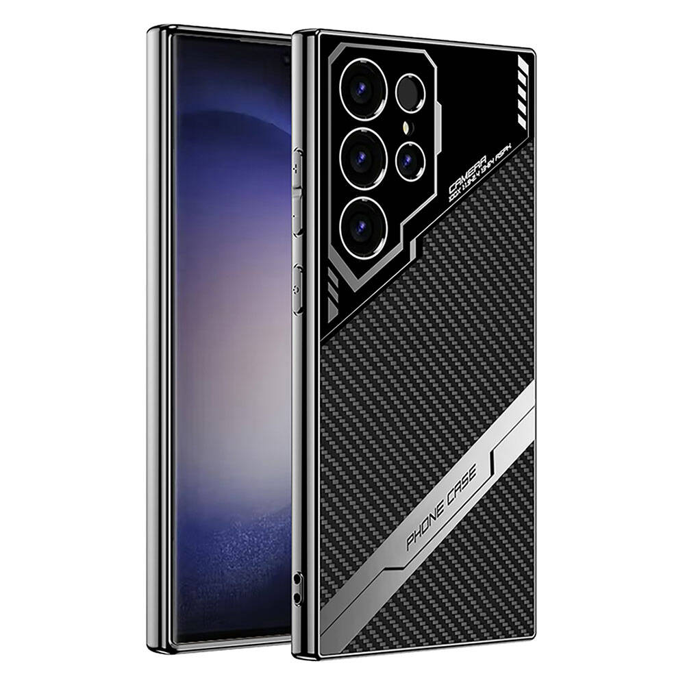 Galaxy S23 Ultra Kılıf Kamera Korumalı Karbon Tasarım NXXA Yeni Seri Procase Kapak-Siyah Karbon