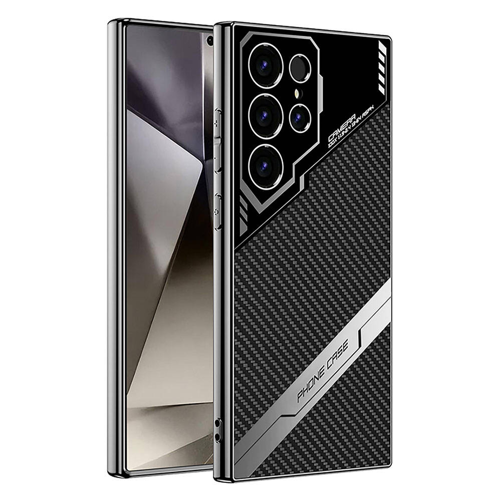 Galaxy S24 Ultra Kılıf Kamera Korumalı Karbon Tasarım NXXA Yeni Seri Procase Kapak-Siyah Karbon