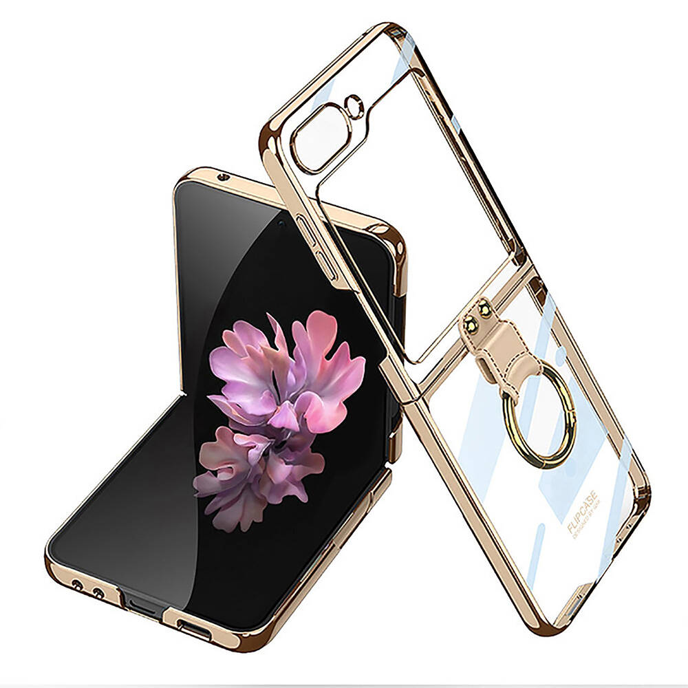 Galaxy Z Flip 6 Kılıf NXXA Yüzüklü Kıpta Kapak-Gold