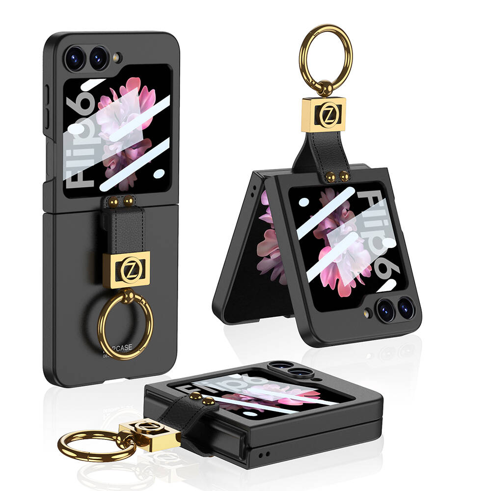 Galaxy Z Flip 6 Kılıf NXXA Z Harfli Yüzüklü Kıpta Kapak-Siyah