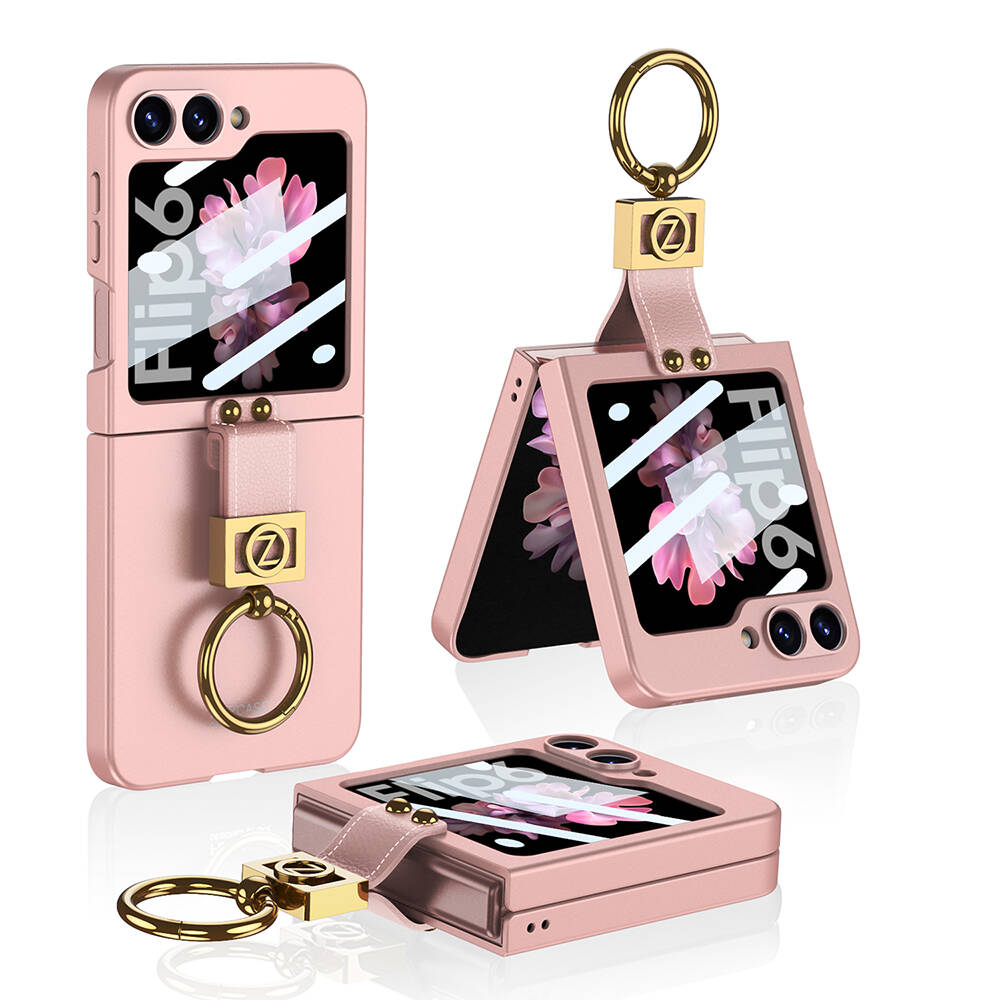 Galaxy Z Flip 6 Kılıf NXXA Z Harfli Yüzüklü Kıpta Kapak-Pembe