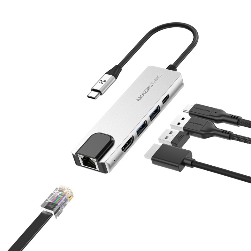 Amazingthing Thunder Pro RJ45 Type-C to HDTV 5in1 4K 60Hz Ethernet Dönüştürücü Adaptör - 6